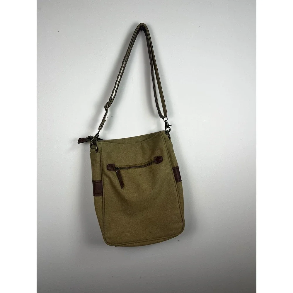 Mountain Rover Crossbody Limited Edition Khaki Canvas Brown Faux Leather Trim‎